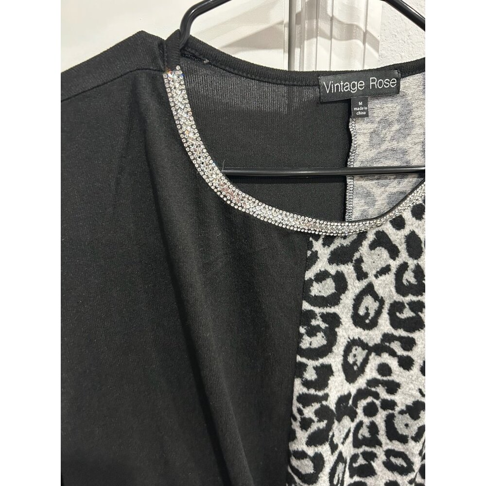 Vintage Rose Leopard Print Rhinestone Knot Top Size M Statement 90s Minimalism - Picture 4 of 10